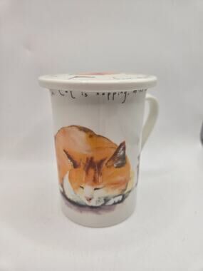 Kent Pottery Cat & Mice Mug with cover “Cat is Napping Mice Will Play”